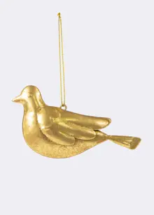 Metal Bird Hanging Decoration 11cm Gold