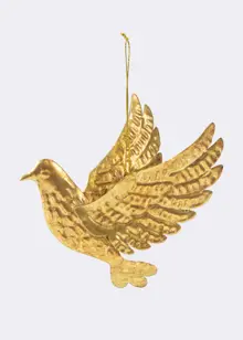 Corrugated Metal Bird Hanging Decoration 11cm Gold