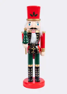 Red & Green Wooden Nutcracker Holding Christmas Tree 25cm