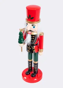Red & Green Wooden Nutcracker Holding Christmas Tree 25cm
