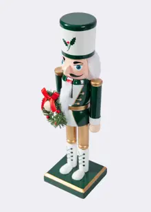 Green & White Wooden Nutcracker With Wreath 38cm