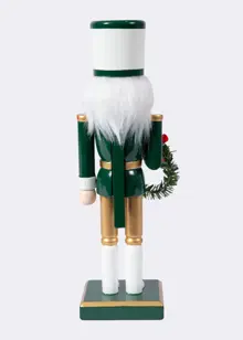 Green & White Wooden Nutcracker With Wreath 38cm