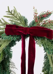 Artificial Wreath With Red Velvet Bow 60cm Green