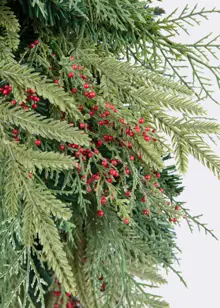 Artificial Wreath With Red Velvet Bow 60cm Green