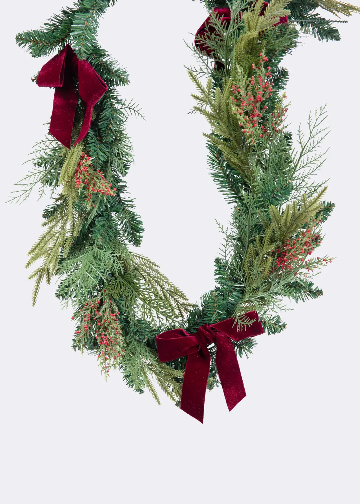 A photo of Artificial Garland With Red Velvet Bow 1.8m Green