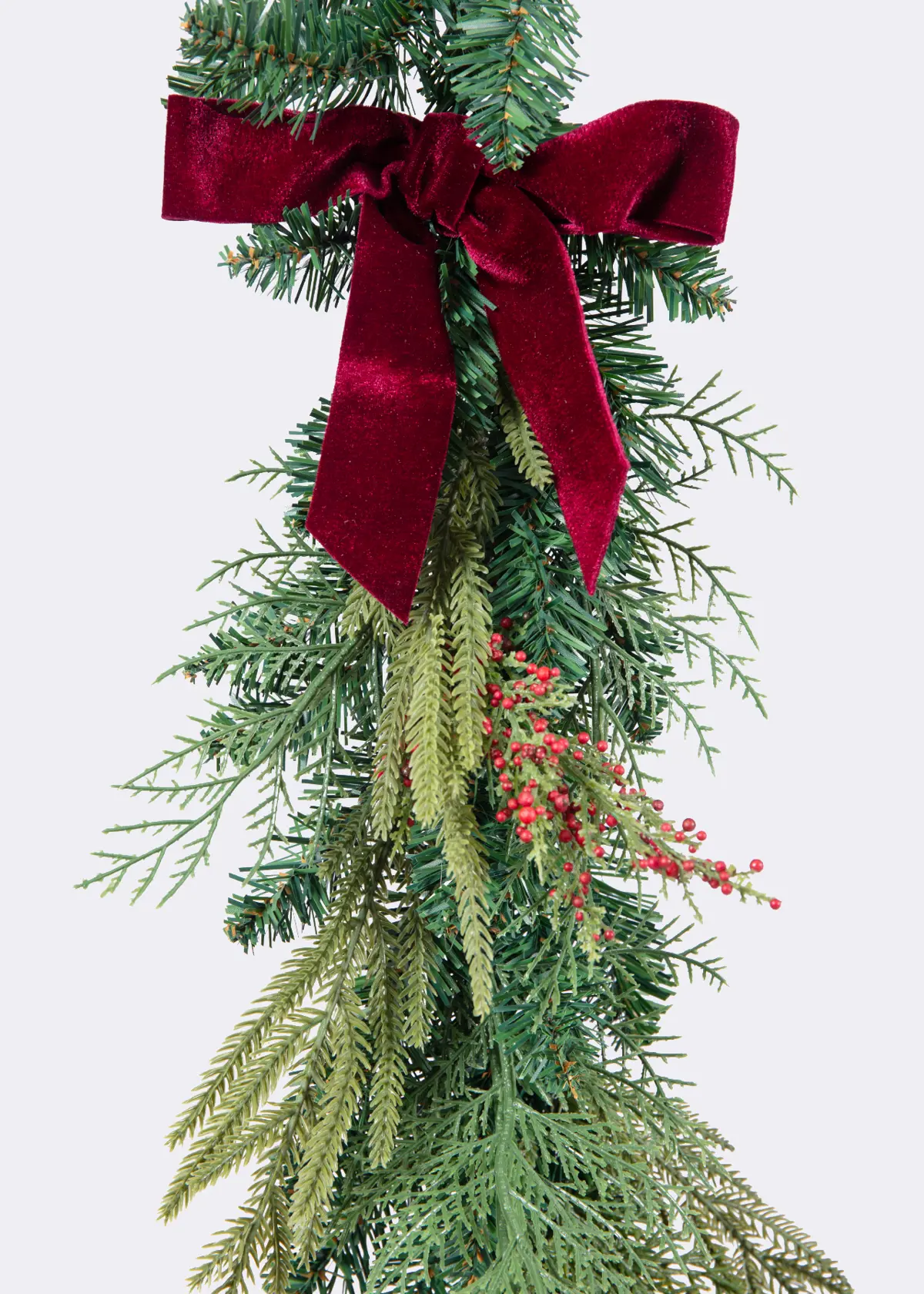 A photo of Artificial Garland With Red Velvet Bow 1.8m Green