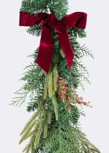 Artificial Garland With Red Velvet Bow 1.8m Green