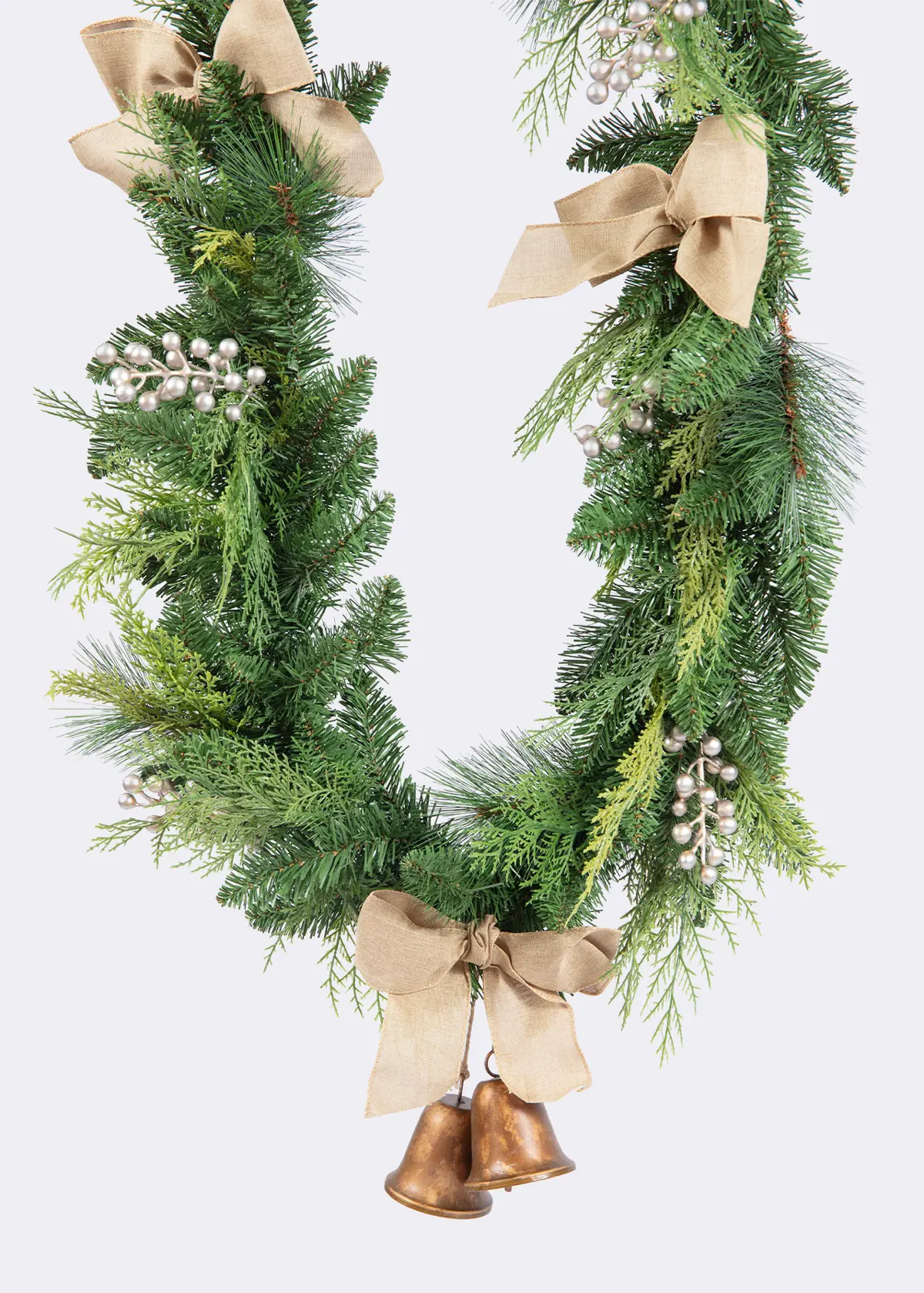 A photo of Champagne Berry Artificial Garland With Bell & Bow 1.8m
