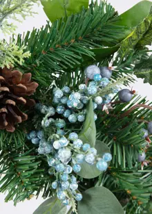Artificial Wreath With Blue Berries & Velvet Bow 60cm