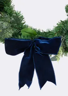 Artificial Wreath With Blue Berries & Velvet Bow 60cm