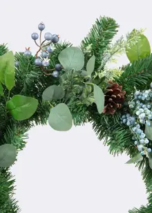 Artificial Wreath With Blue Berries & Velvet Bow 60cm