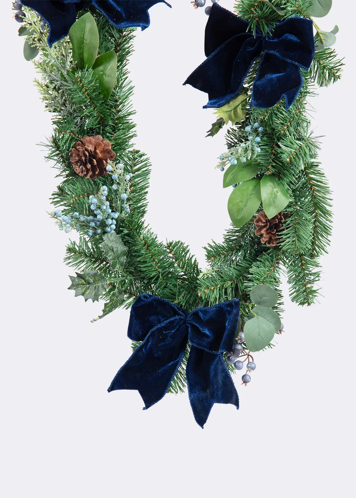 A photo of Artificial Garland With Blue Berries & Velvet Bow 1.8m