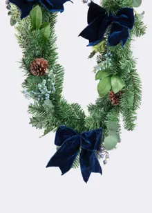 Artificial Garland With Blue Berries & Velvet Bow 1.8m