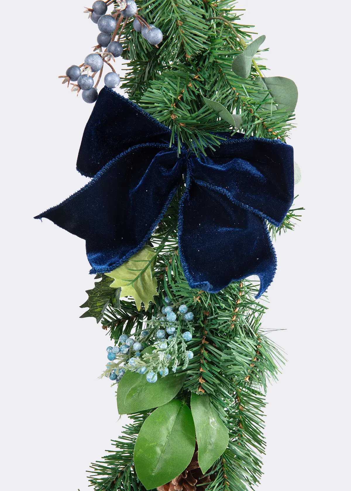 A photo of Artificial Garland With Blue Berries & Velvet Bow 1.8m