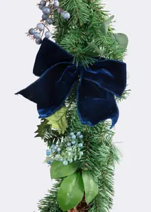 Artificial Garland With Blue Berries & Velvet Bow 1.8m