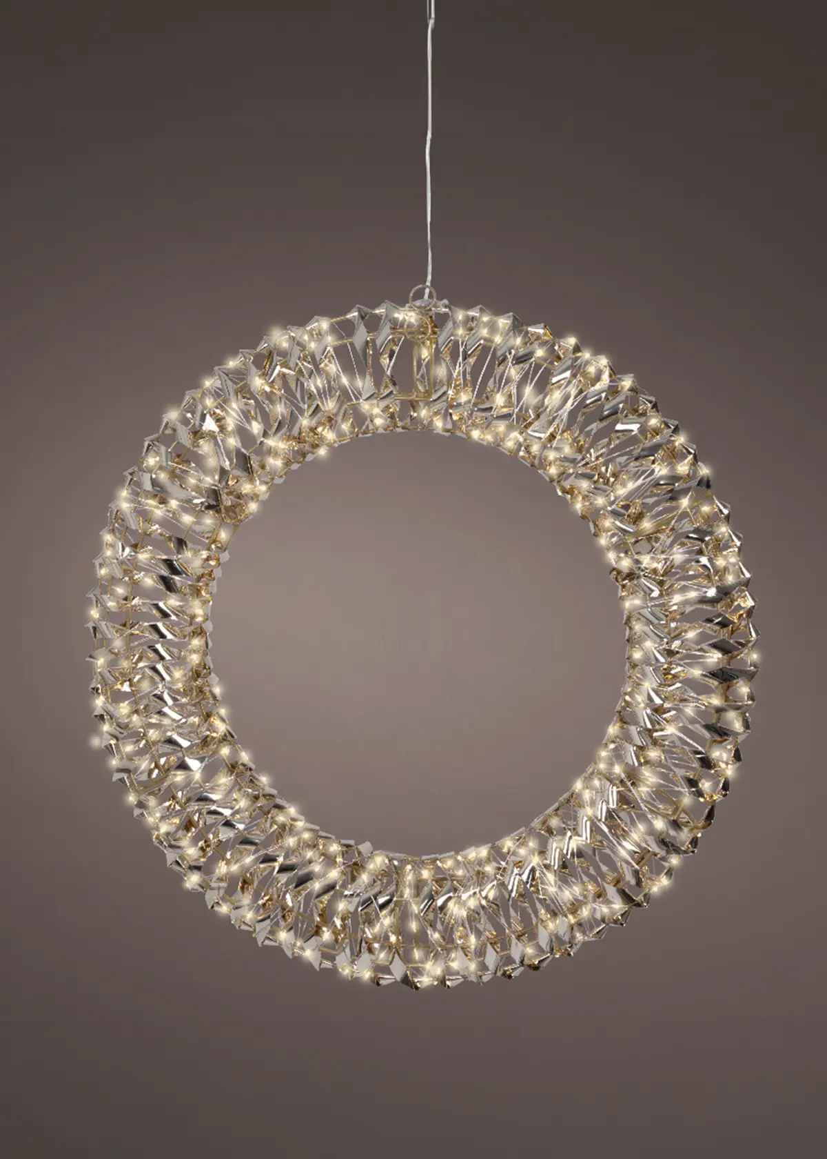 A photo of Gold Foil Micro Warm White LED Wreath Light 50cm