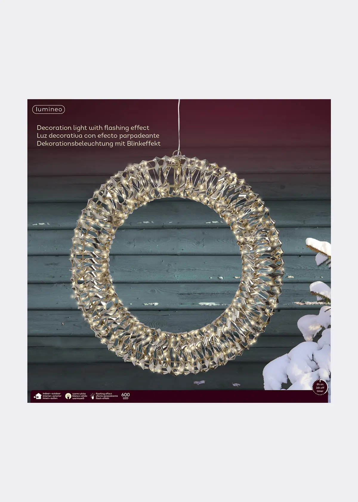 A photo of Gold Foil Micro Warm White LED Wreath Light 50cm