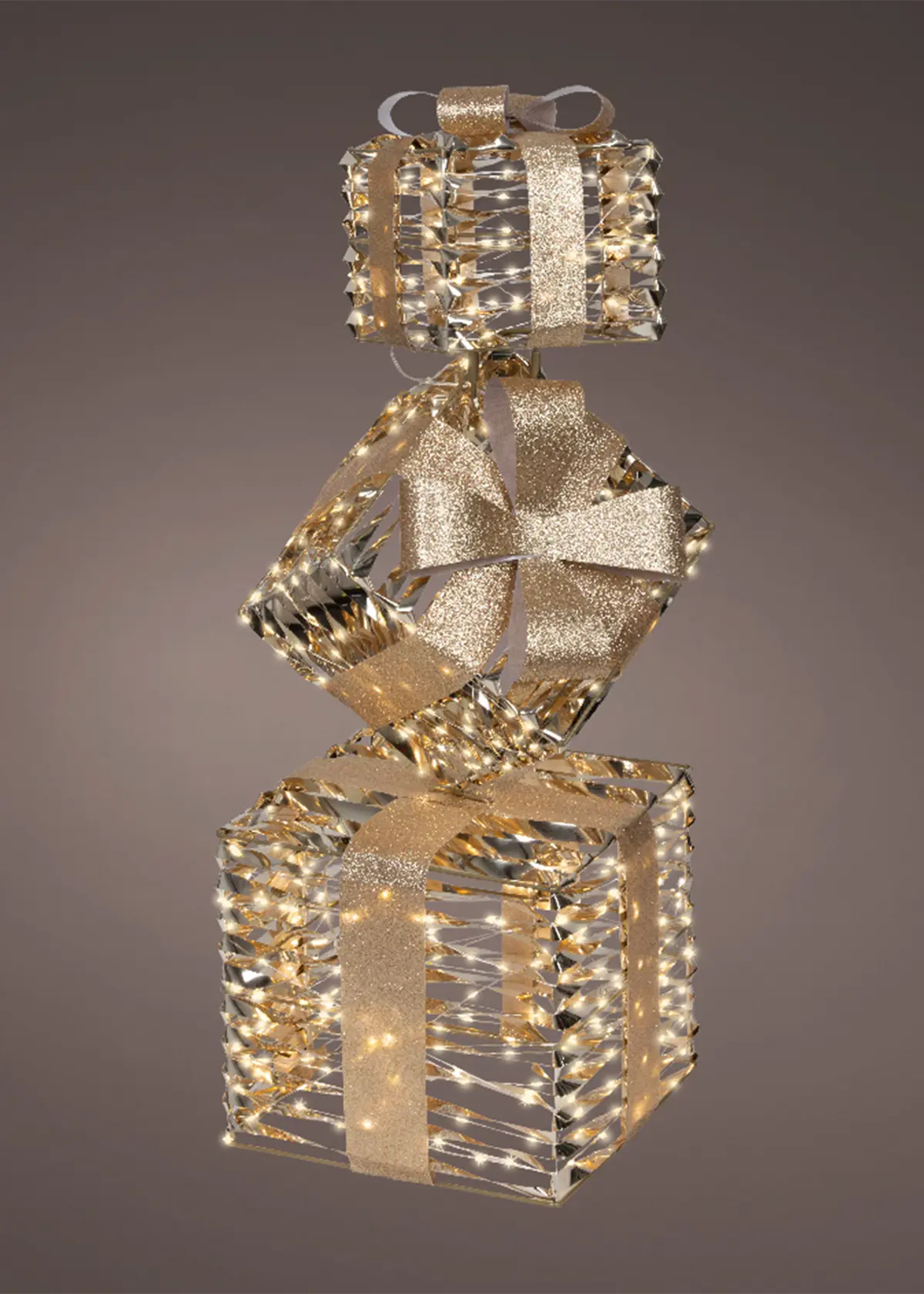 A photo of Gold Foil Micro Warm White LED Stacked Gift Box Light 73cm