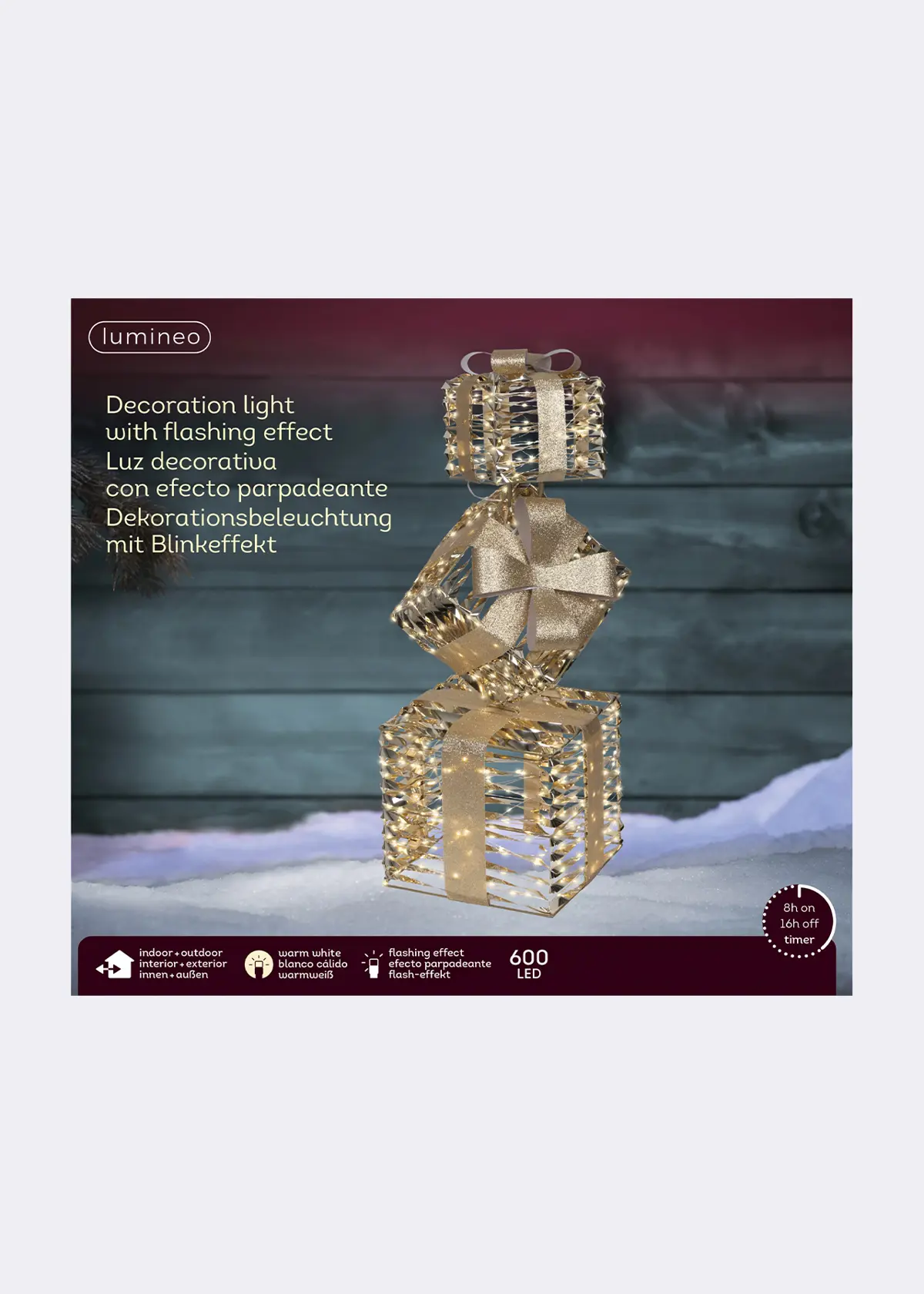 A photo of Gold Foil Micro Warm White LED Stacked Gift Box Light 73cm
