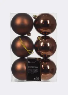 Pack of 6 Shatterproof Espresso Baubles 8cm