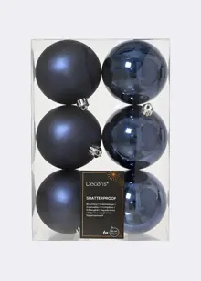 Pack of 6 Shatterproof Night Blue Baubles 8cm
