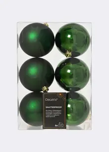 Pack of 6 Shatterproof Pine Green Baubles 8cm