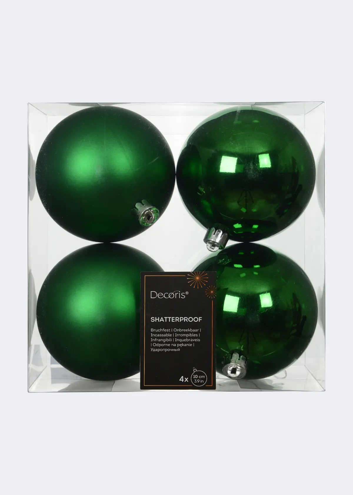 A photo of Pack of 4 Shatterproof Jolly Green Baubles 10cm