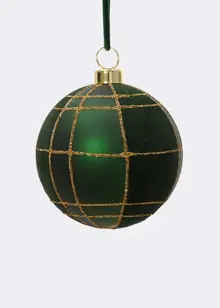 Matt Velvet Check Green Bauble 8cm