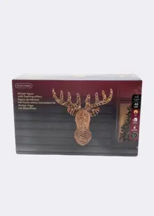 Gold LED Wicker Stag Head With Flashing Effect 66cm Brown