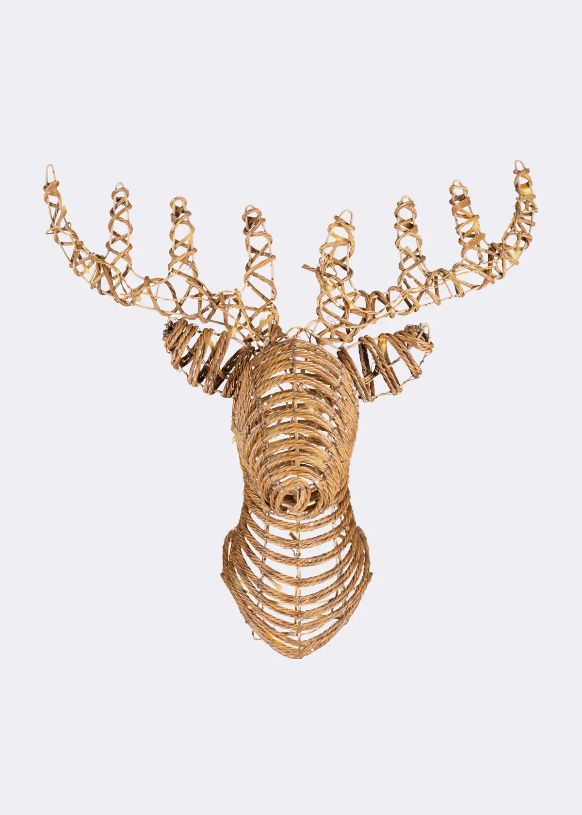 A photo of Gold LED Wicker Stag Head With Flashing Effect 66cm Brown