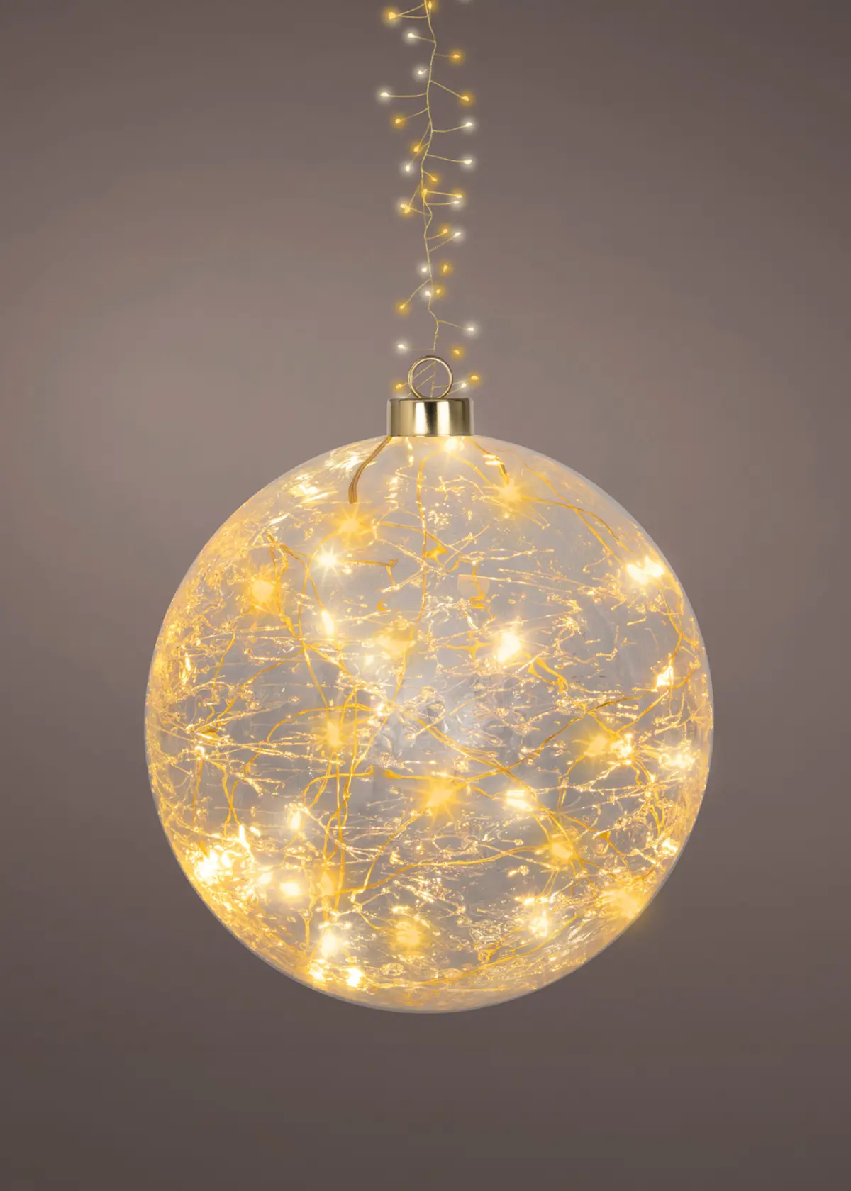 A photo of Micro LED Glass Hanging Ball With Ribbon 14cm