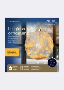Micro LED Glass Hanging Ball With Ribbon 14cm