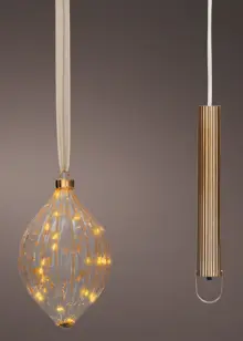 Micro LED Glass Hanging Olive With Ribbon 14cm