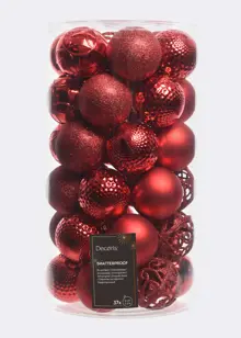 Pack of 37 Mixed-Finish Shatterproof Red Baubles 6cm