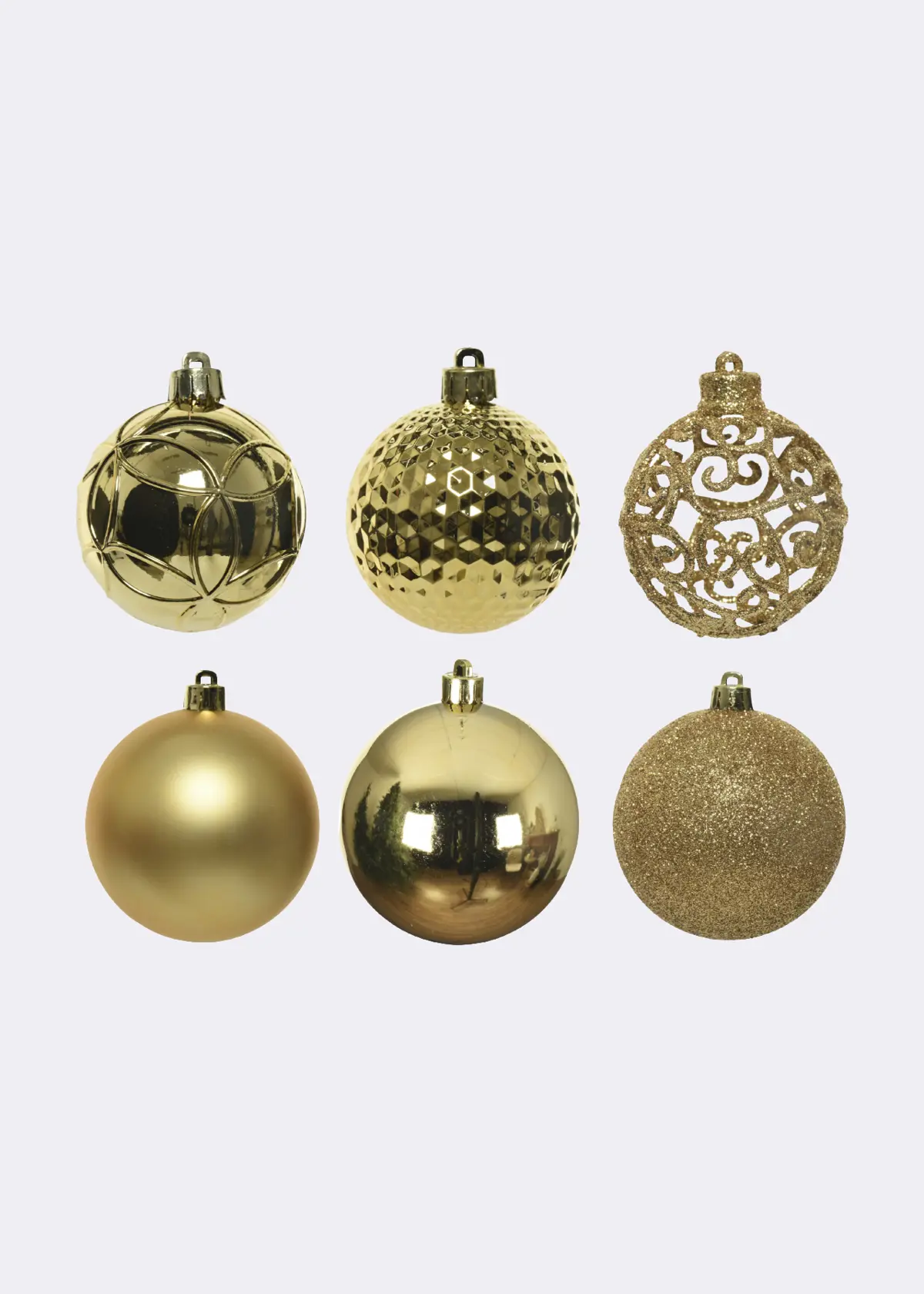 A photo of Pack of 37 Mixed-Finish Shatterproof Light Gold Baubles 6cm