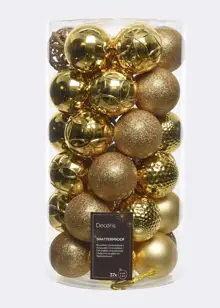 Pack of 37 Mixed-Finish Shatterproof Light Gold Baubles 6cm