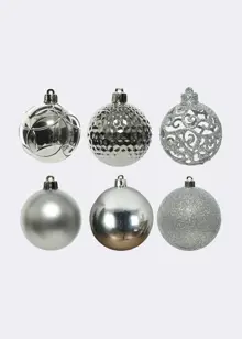 Pack of 37 Mixed-Finish Shatterproof Silver Baubles 6cm
