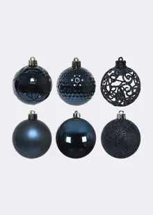 Pack of 37 Mixed-Finish Shatterproof Night Blue Baubles 6cm