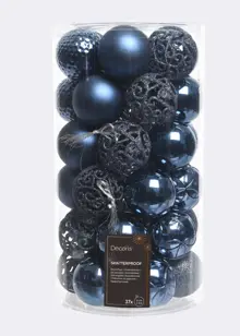 Pack of 37 Mixed-Finish Shatterproof Night Blue Baubles 6cm