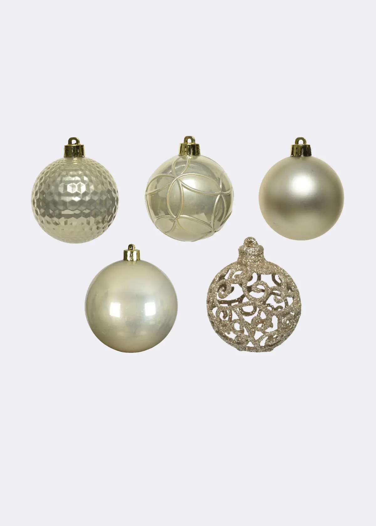 A photo of Pack of 37 Mixed-Finish Shatterproof Pearl Baubles 6cm