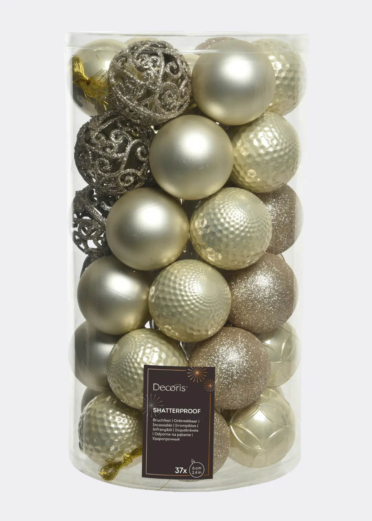 A photo of Pack of 37 Mixed-Finish Shatterproof Pearl Baubles 6cm