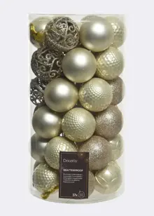 Pack of 37 Mixed-Finish Shatterproof Pearl Baubles 6cm
