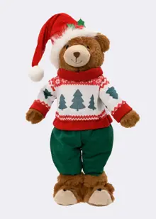 Brown Teddy Bear In Christmas Jumper Standing Decoration 90c