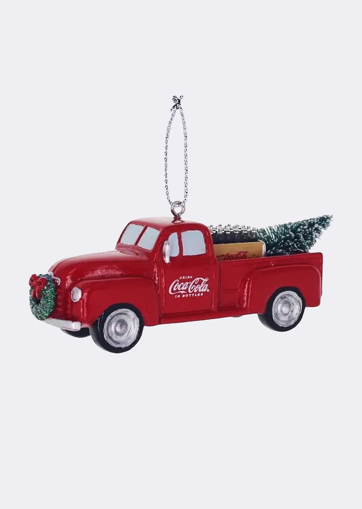 A photo of Coca-Cola Pick-Up Truck With Tree Hanging Ornament