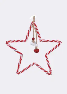 Red & White Twine Wrapped Star Hanging Decoration 20cm