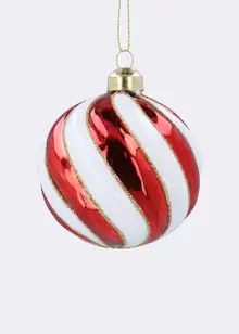 Red & White Swirl Glass Bauble 8cm