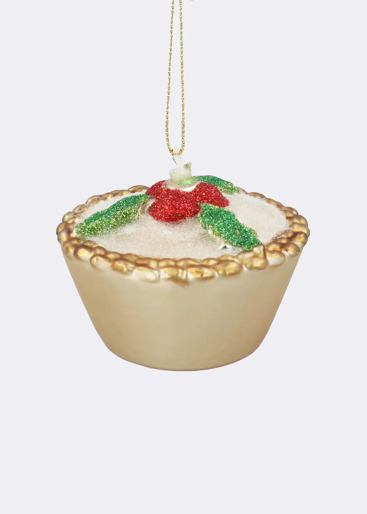 A photo of Glass Mince Pie Hanging Decoration 5cm