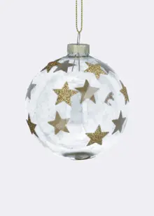 Gold Glitter Stars Glass Bauble 8cm