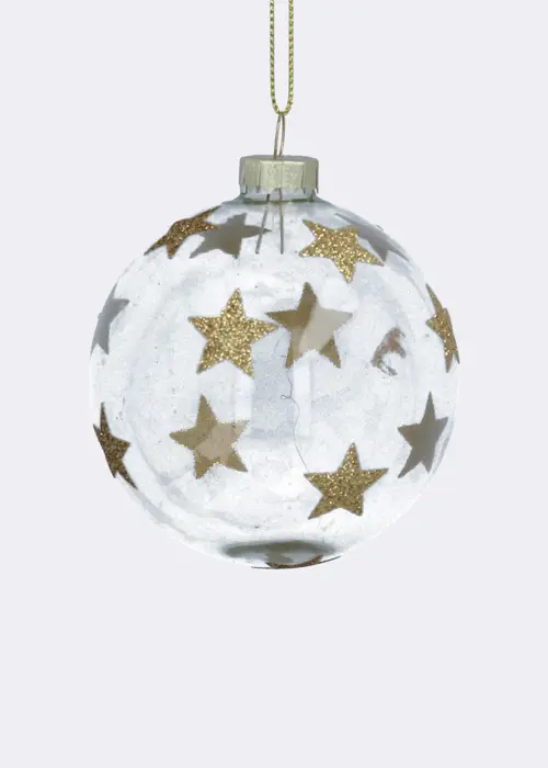 A photo of Gold Glitter Stars Glass Bauble 8cm