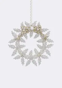 Pale Gold Acrylic Holly Wreath Hanging Decoration 12cm